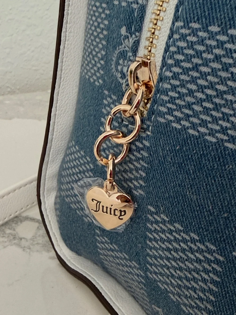 JUICY COUTURE Denim Satchel with White Trim and Gold Hardware